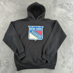 VTG Gildan Hoodie Mens Small Black New York‎ Rangers Pullover Fleece NHL Y2K